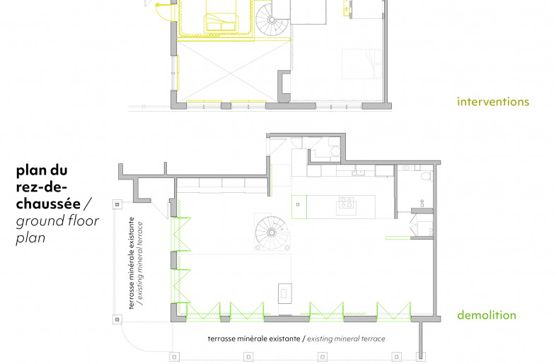 Floor plans - demolition and interventions - Architecturama