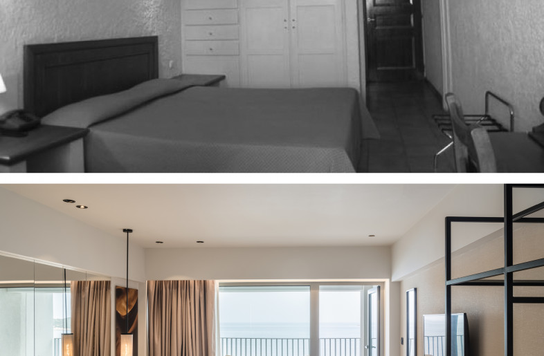 Before and after of a guest room interior - 3XN and Rasmus Hjortshøj