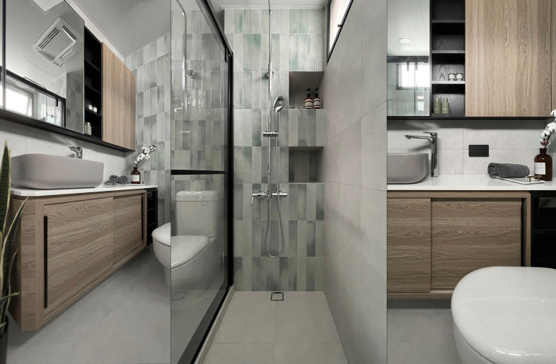A green tile with a touch of nostalgia was chosen to complement the bathroom set. - Frank Lo