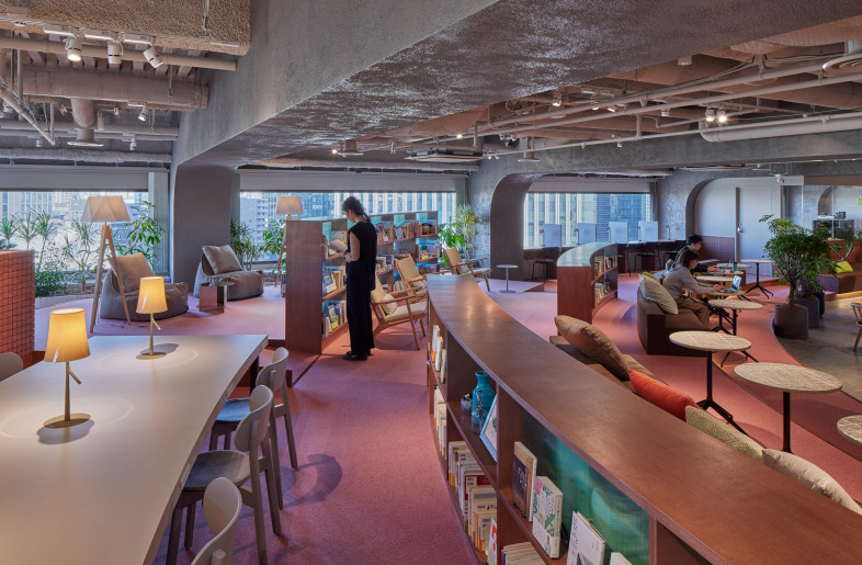 Communication library. Between the arched bookshelves, you will find various spaces which you can have spontaneous catchups or randomly walk in to find the book. - FUMITO SUZUKI
