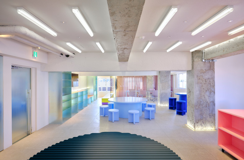 central area of the new Lyonesse Pictures office, showcasing the bright color range - Masanori Kaneshita