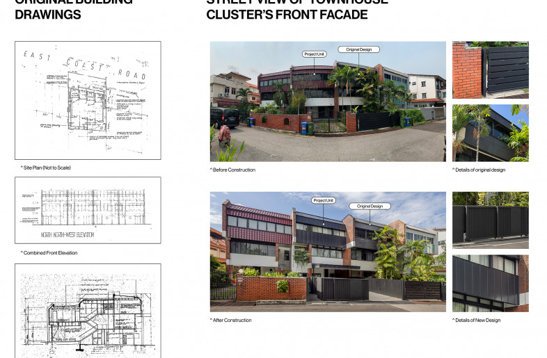 This diagram shows the gentle facade facelift done to Light House, which pays homage to the original architecture. We sensitively restored the colour scheme of the facade to match its original black timber cladding; as can be seen on the house to the right of this unit. - Studio iF