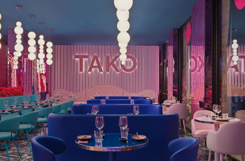 The main space of the restaurant is characterized by a variety of seats and tables and conceived according to the color block - Matteo Piazza
