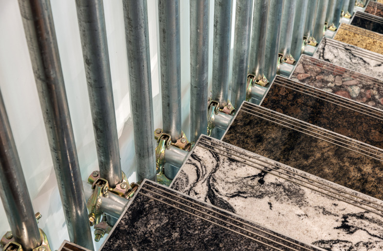 Off-cut granite treads in an array of colours and grains were chosen both as a cost-effective solution, a visually engaging element and for its sustainable qualities. - Louise Melchior