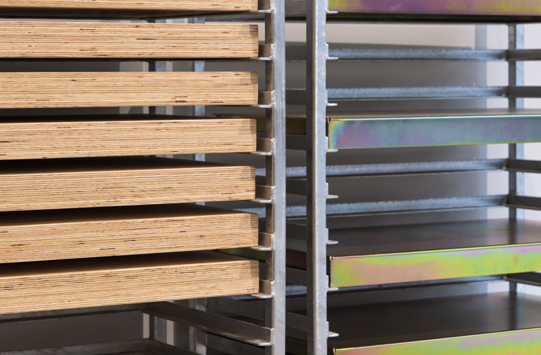 Storage units for the additional shelves which can double up as merchandise units. - Louise Melchior
