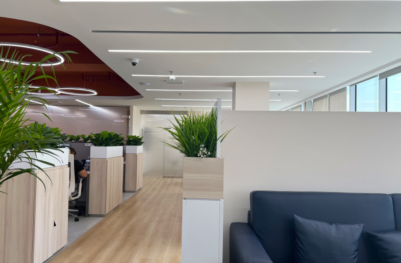 All partitions around open workstations are  kept low to allow for natural light inside - EXS DESIGN