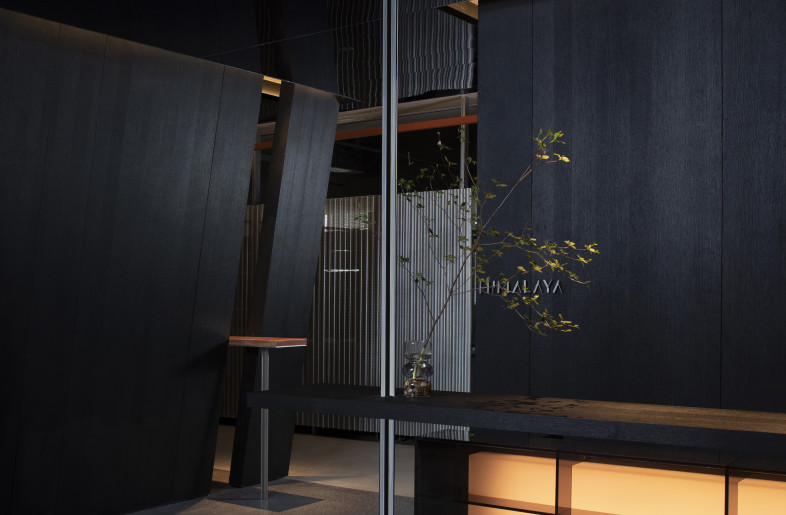 The front desk stands alone as an artistic installation and visually connects spatial elements as a focal point at the entrance. Vertical metal rods at the front desk float in an air of lightness, as independent supports for the horizontal structure. The sloping walls intensify people's experience and imagination of spatial dimensions. - Rongkun Chen