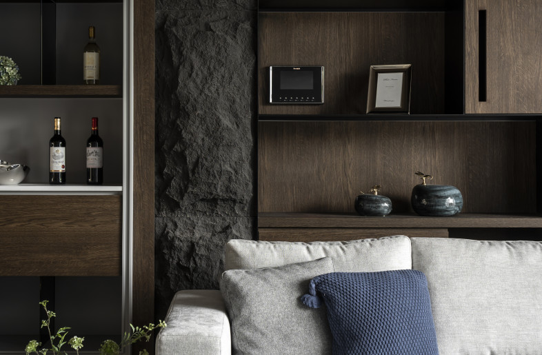 The designer opts for eco-friendly PU faux stone panels instead of real stone for its light weight and longevity. - More-studio