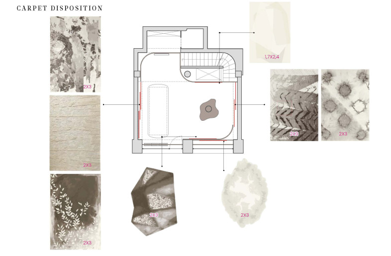 Floorplan of Tai Ping Biophilic exhibition with rugs  location - Studio Salaris