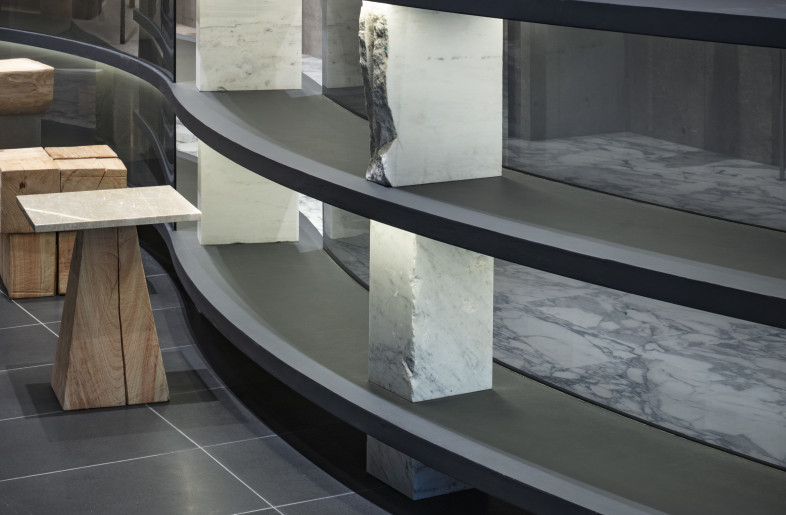 The shelf with wasted or off-cuts stones - KENTA HASEGAWA