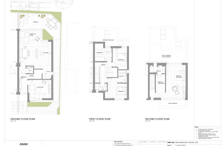 Ground, First and Second Floor Plan - Anam Design Studio