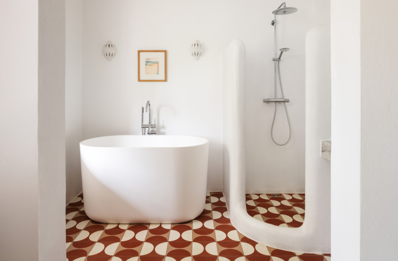 Cement tile bath with soaking tub - Sal Marston Photography