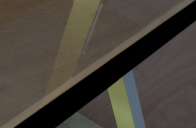 The counter legs extend to the ceiling and electrical wiring is installed. - Yuki Konko