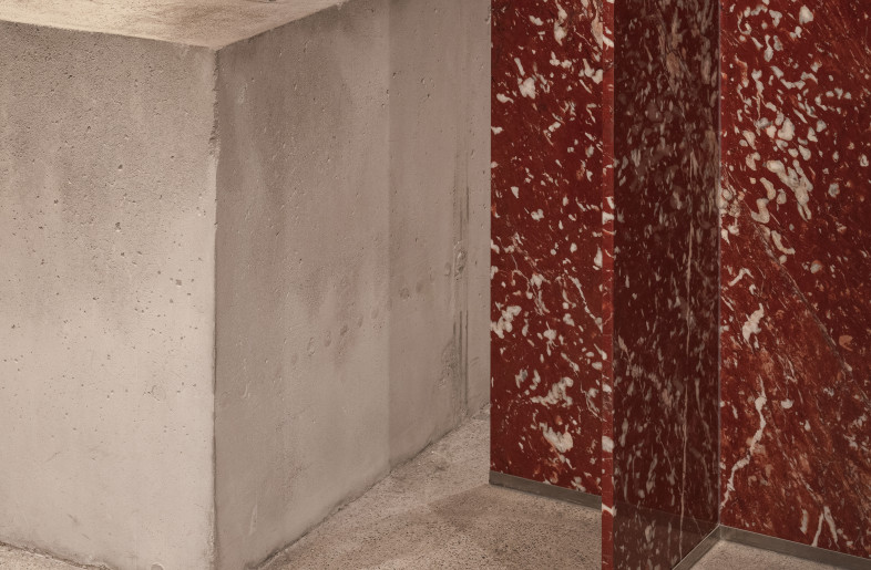 historic brick, polished and sealed concrete, red marble - Kim Fohmann