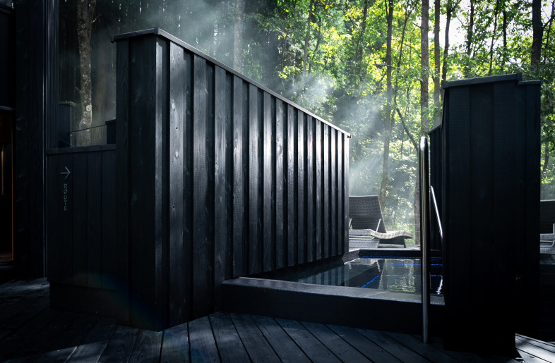 Cold natural water bath in the forest. - Fusion graphic