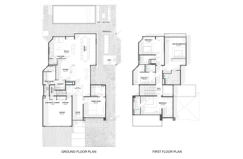 The villa's spatial planning is designed to ensure a seamless flow between private and social areas, balancing openness with intimacy while maximizing natural light, ventilation, and panoramic views. - E+A Studio