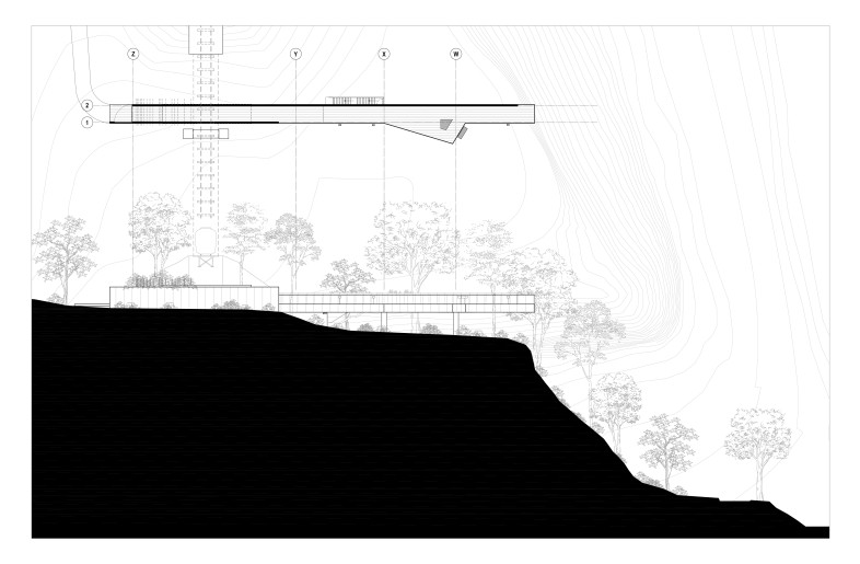 The site plan and elevation section provide insight into the bridge’s placement on the land once inhabited by the first settlers. - Circum architecture