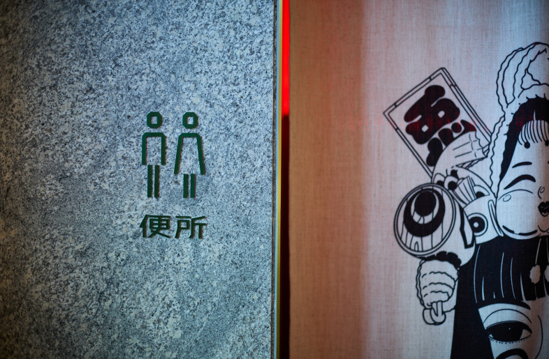 Noren curtain and bathroom signage - Alec Bruce-Mason