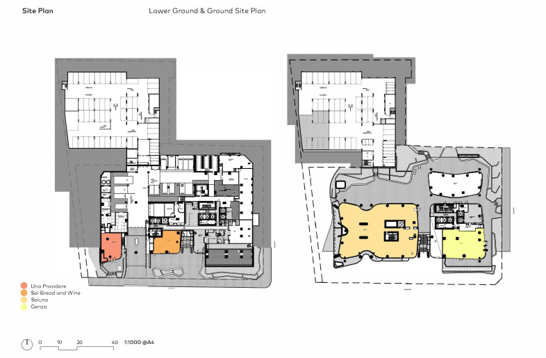 Walker Street Precinct - Lower Ground & Ground SIte Plan - Cox Architecture with H&E Architects