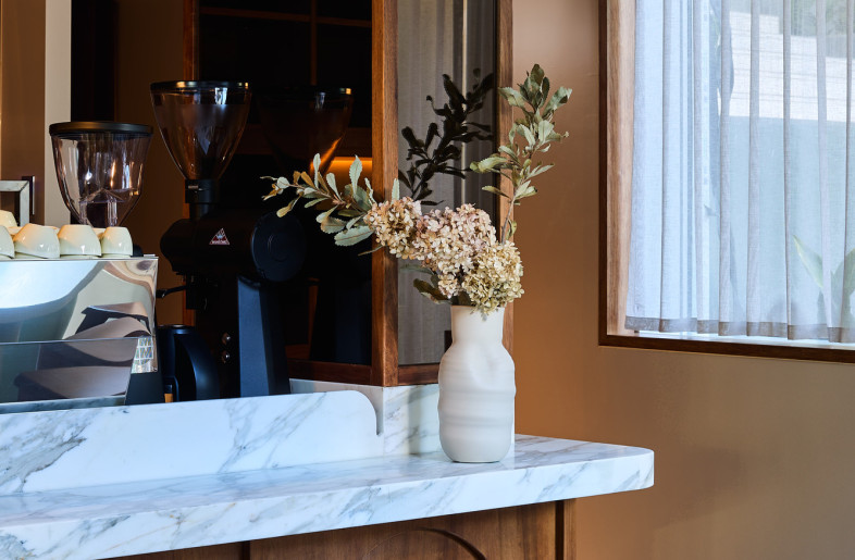 Café/wine bar - Sculptural, carved timber bar - Alec Bruce-Mason