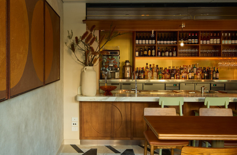 Café/wine bar with geometric stone flooring - Alec Bruce-Mason