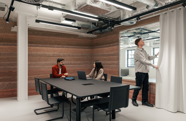 Meeting rooms incorporate chamfered walls inspired by Le Corbusier to soften spatial flow and maximise light. - Chris Wharton