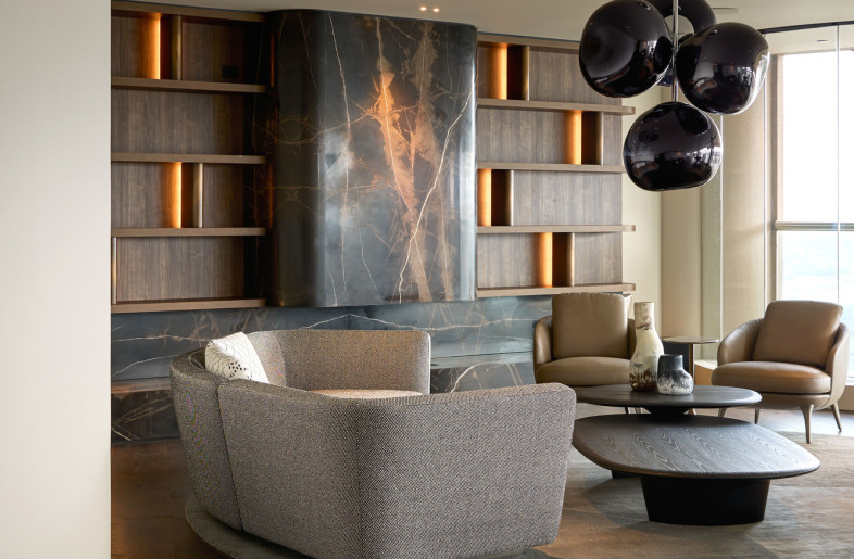 Living room - curves and sculptural lighting - Alec Bruce-Mason