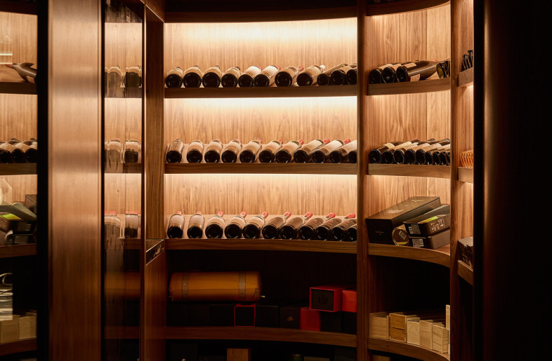 Walnut-lined wine display - Alec Bruce-Mason
