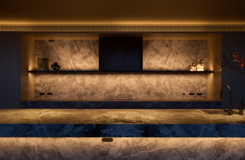 Moody stone kitchen benchtop - lighting - Alec Bruce-Mason