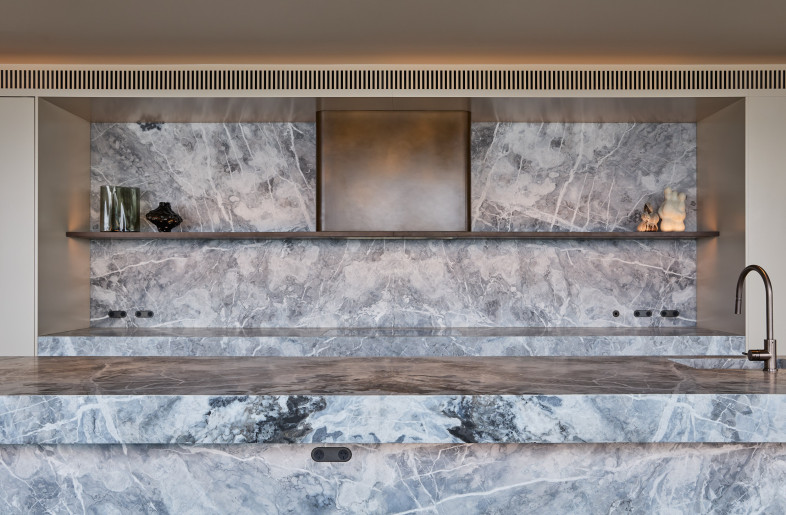 Stone kitchen island and rangehood - Alec Bruce-Mason