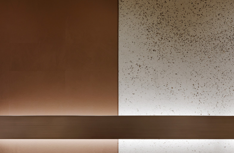 The material palette is organized according to the shade of copper color, from the silvery pink to the shinny reddish brown - SATOSHI SHIGETA