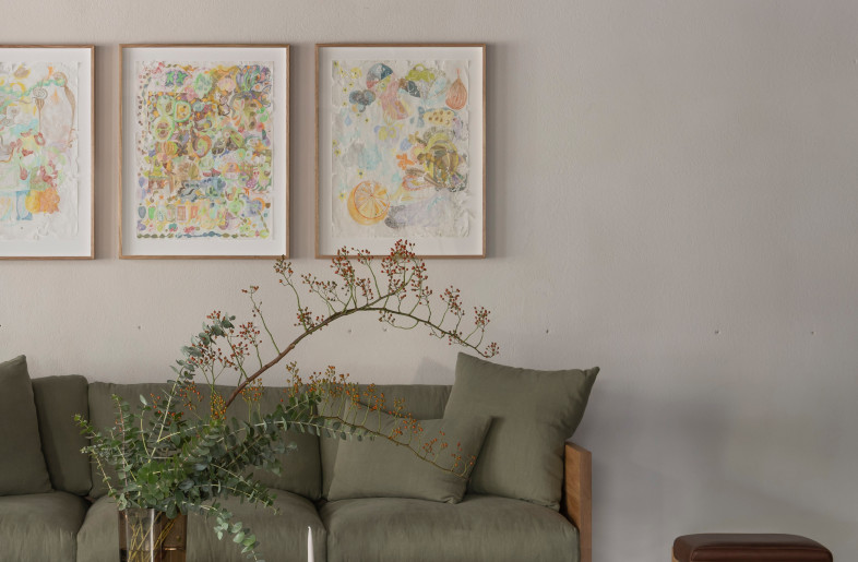 Drapery and Mark Tuckey furniture pieces. Artbank artwork. - Dion Robeson
