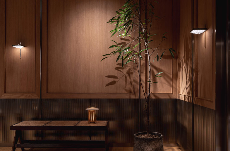 1955 Pierre Jeanneret Teak and Cane bench and the Kinema lantern by A Work of Substance. - Dennis Lo