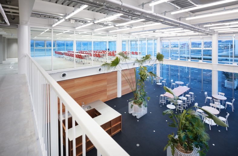 Large training room on the second floor, facing the atrium above the cafeteria. - Takumi Ota