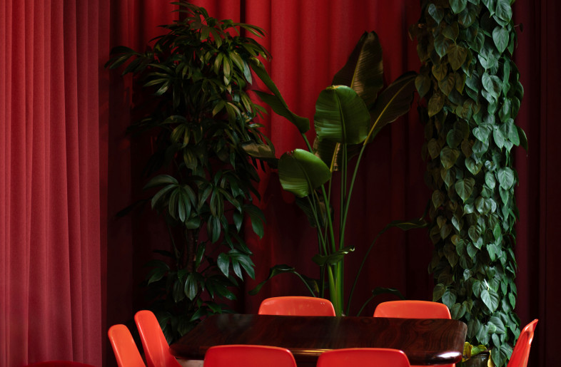 The red room with existing tiles and velvet curtains - Ben Speck