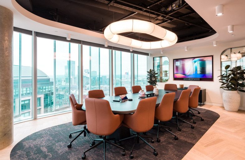 8 -  The Boardroom with Tekio Circular lighting lozenge above table - Andrew Smith at SG Photography