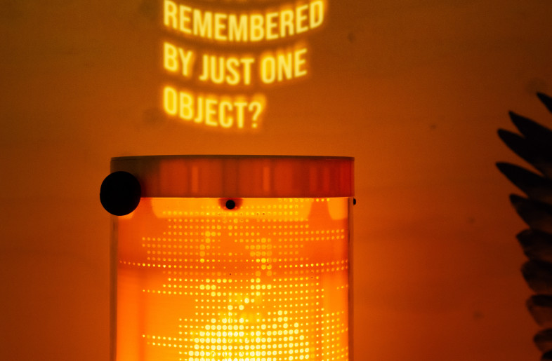 Detail of the lamp moral questions interactive. The graphic silhouette of Nightingale is also used here as a light-touch decorative motive. - Angus MacKinnon
