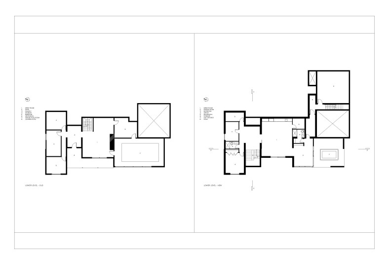 Lower level plans before and after - OrangeInk Design