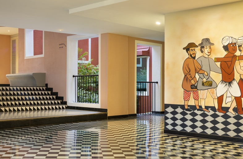 A view of Rue De Sol, as it starts to dissolve into guest room floors. An aboriginal mural marks the turn into the room corridor - Andre Fanthome (Studio Noughts and Crosses)