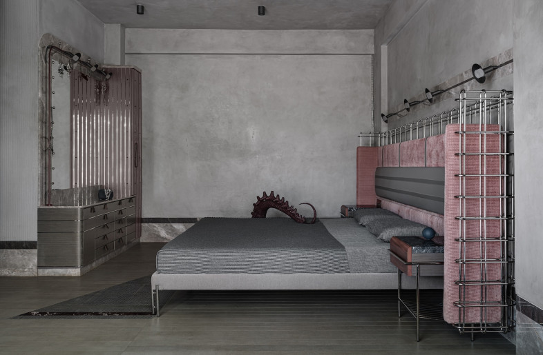The bedroom and ensuite connect through a full-height pivot door that transforms these spaces from continuous to discrete. - Ishita Sitwala