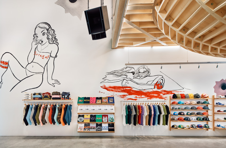 The store is the first to have a fully floating skate bowl that sits above a shoppable product area. - Blaine Davis