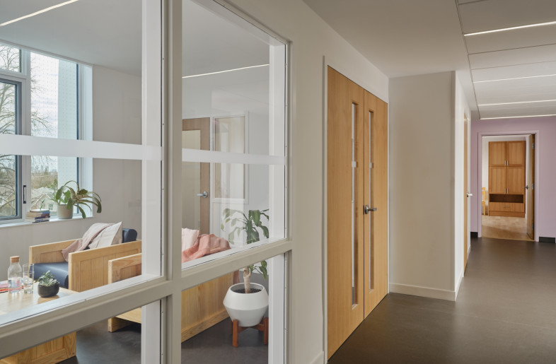 The needs of the facility's residents are clearly considered at every level; adjacent suites can be conjoined for families, while adjustable lighting gives residents control over their personal space. - Doublespace