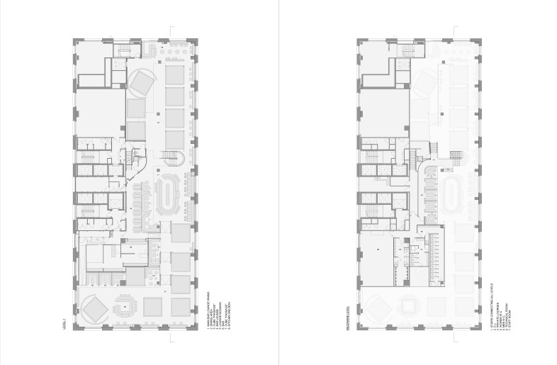 Level 1 furniture layout plan & Mezzanine level furniture layout plan - Baranowitz + Kronenberg
