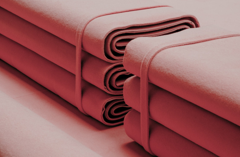 Bolts of belted fabric are used as seating. - Riccardo de Vecchi