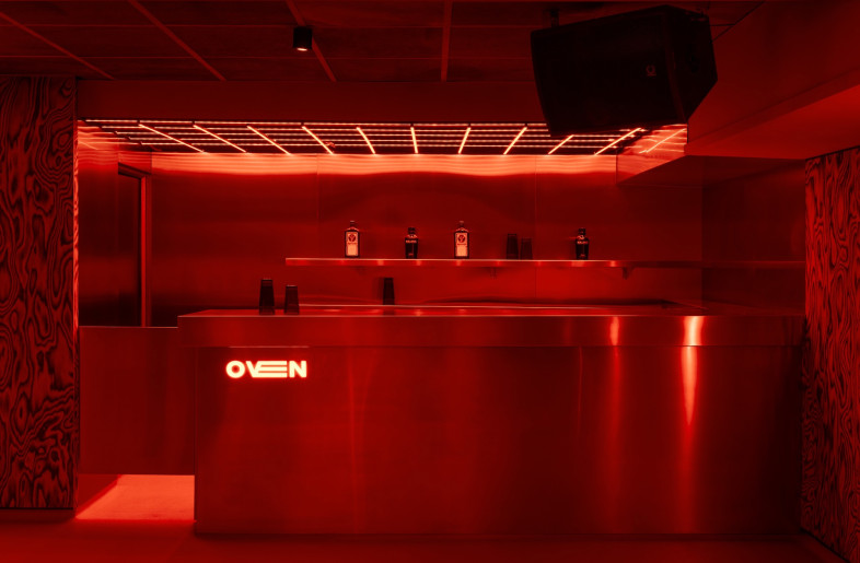 The bar is lit by a grid of LED lights that is made to resemble an oven's heating element. - Simone Marcoli