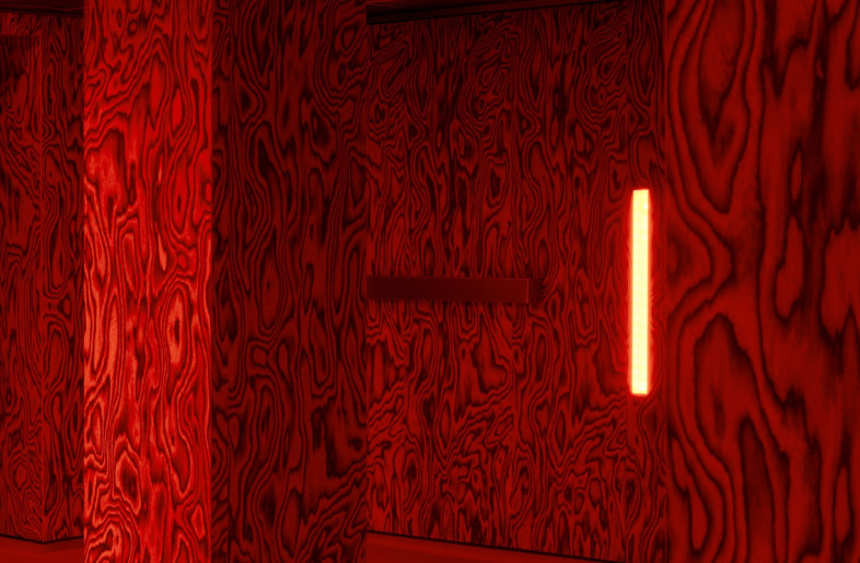 The patterns of the wood suggest smoke and fire swirling around the guests at the club, bringing the 'oven' theme together. - Simone Marcoli