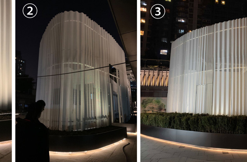 On-site test When the light was set on the exterior of the box, the highest brightness on the surface was about 75cd per sqm - Photography: TOPIA