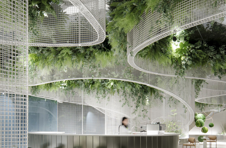 An Artistically Shaped Installation Made with White Metal Grid - Karv One Design