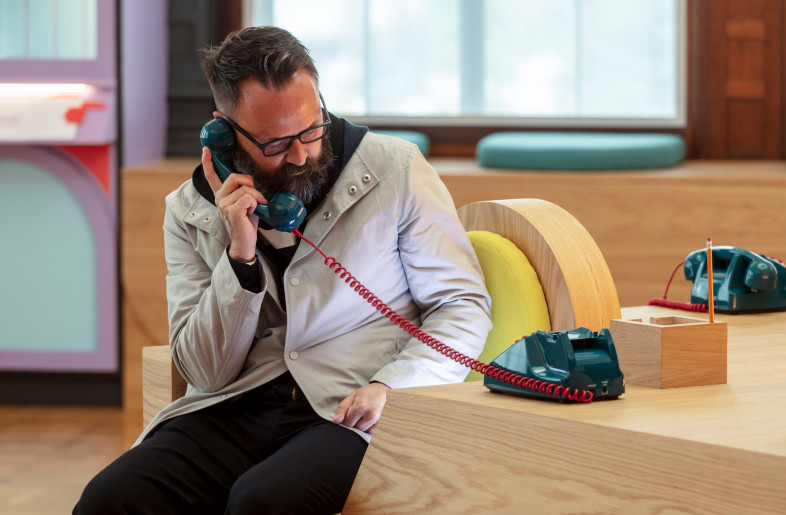 Laughing Matters telephone table detail - Simon Kennedy