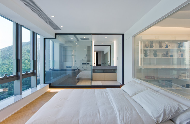 In the new layout, the master bedroom is given a prime location with full sea view. Of course, if privacy is required, the glass used is electrified privacy glass, that can become opaque for an intimate moment. - N/A